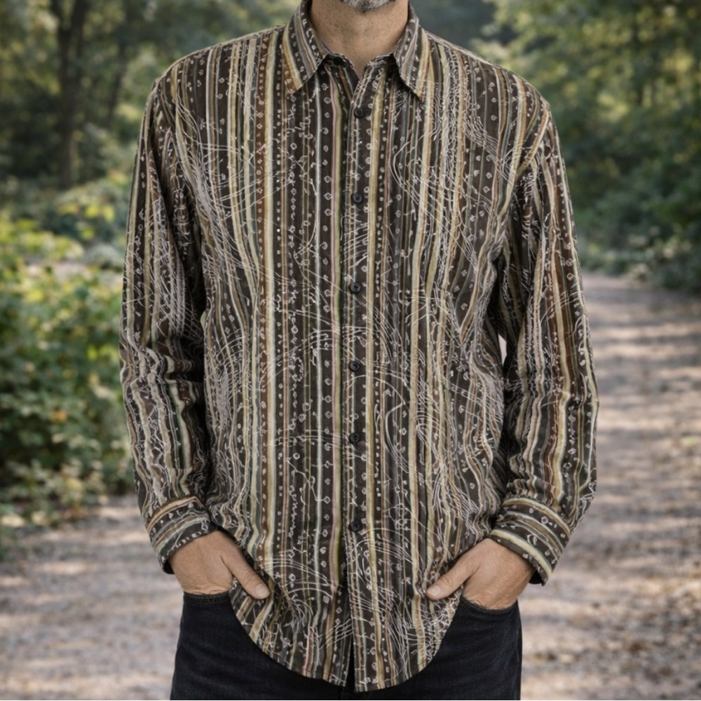 Blue Oasis Corduroy Shirt Men’s Medium Paisley Button Down Collared Long Sleeve